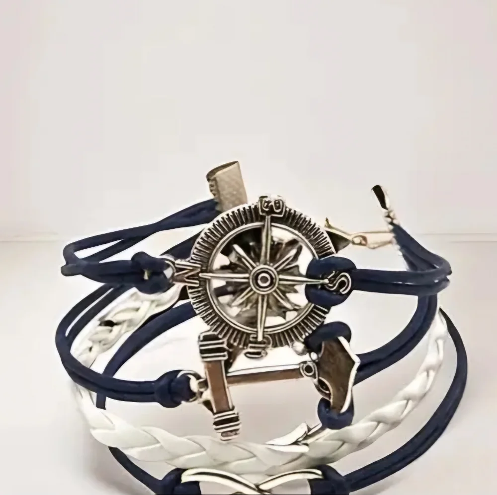 Nautical bracelet beautiful navy & white adorned with silver Anchor,♾️,Compass.